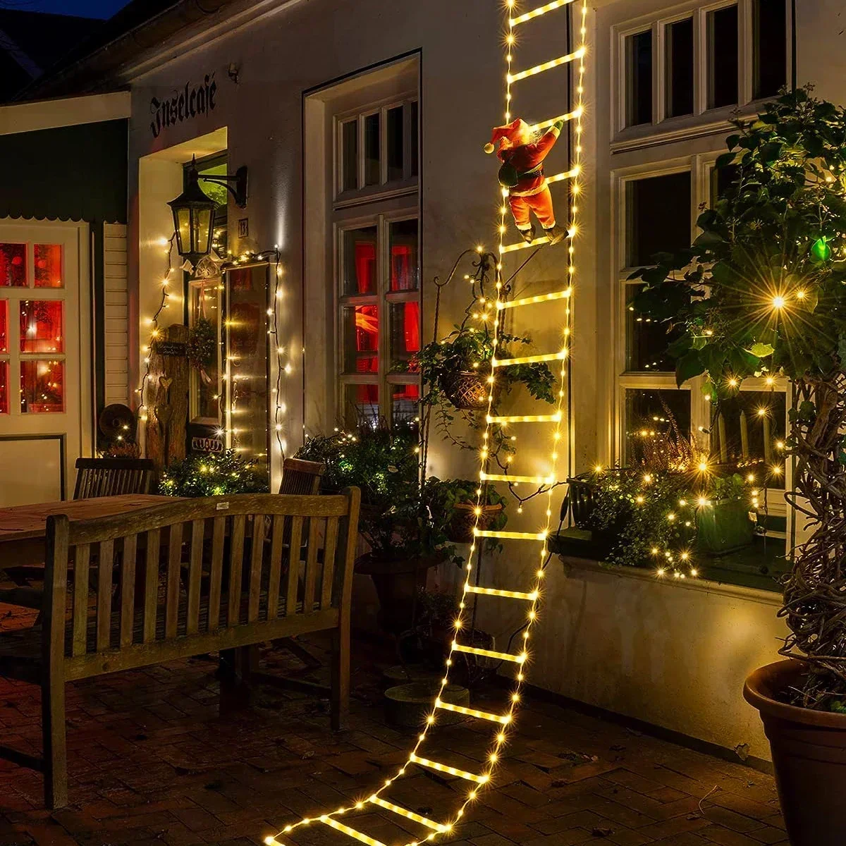 Xmas Outdoor Lighting Decorations - LED-Leiter Licht für Weihnachts mann nach