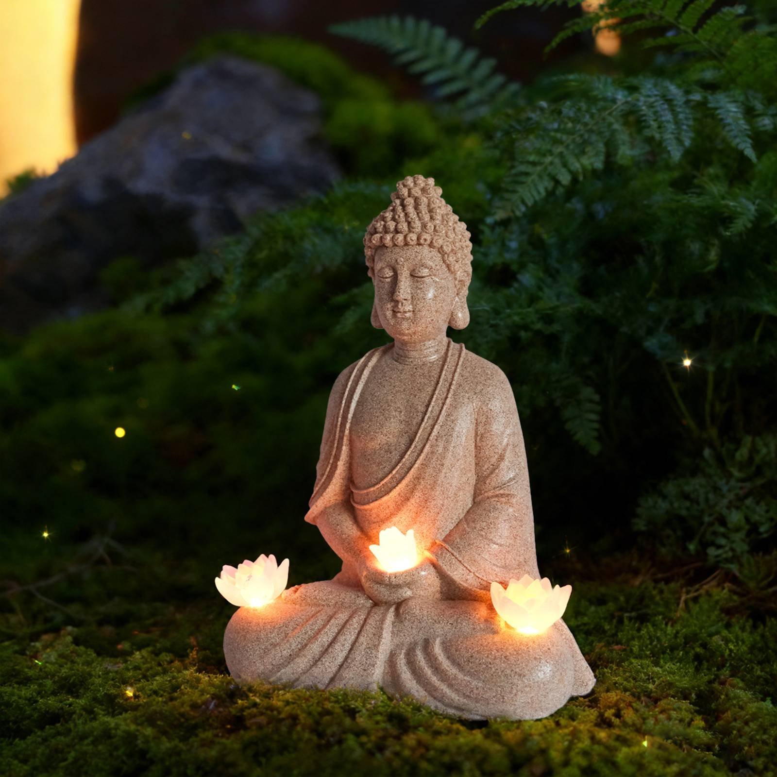 Outdoor Lighting Modern - Solar-Buddha-Statue für Außenbereich, sichere meditierende Buddha-Nachtleuchte,
