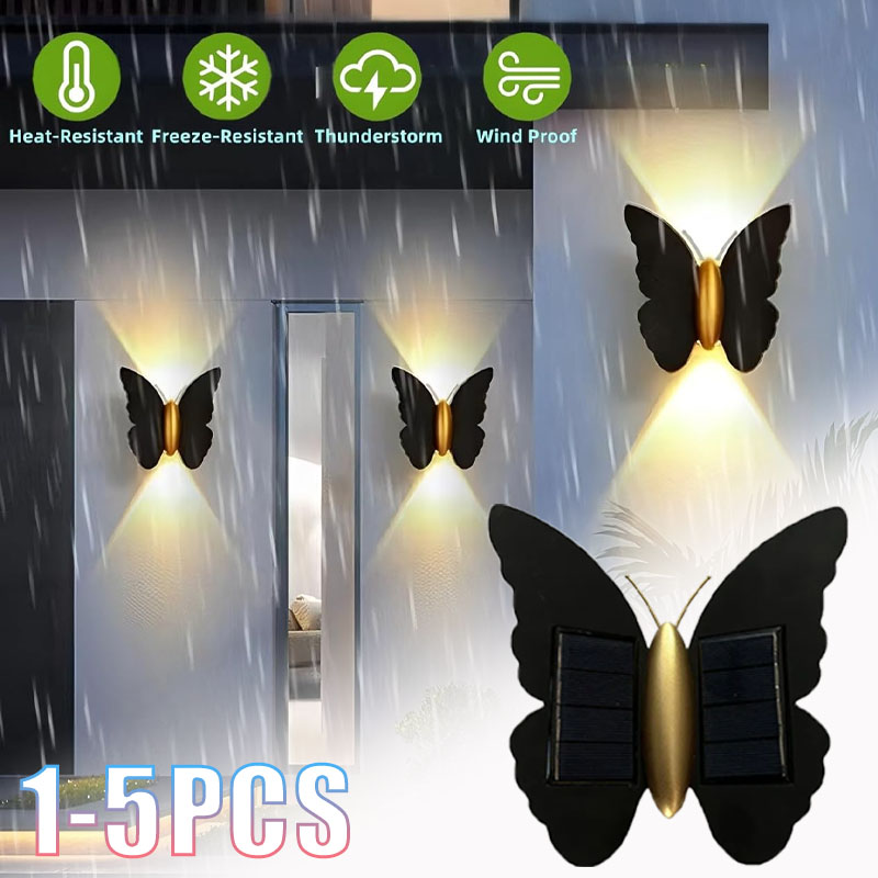 Outdoor Lighting Accent - 1–5 Stück Solar-Wandleuchte in Schmetterlingsform, IP65,
