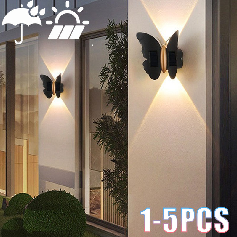 Outdoor Lighting Accent - 1–5 Stück Solar-Schmetterlings-Wandleuchte für den Außenbereich,