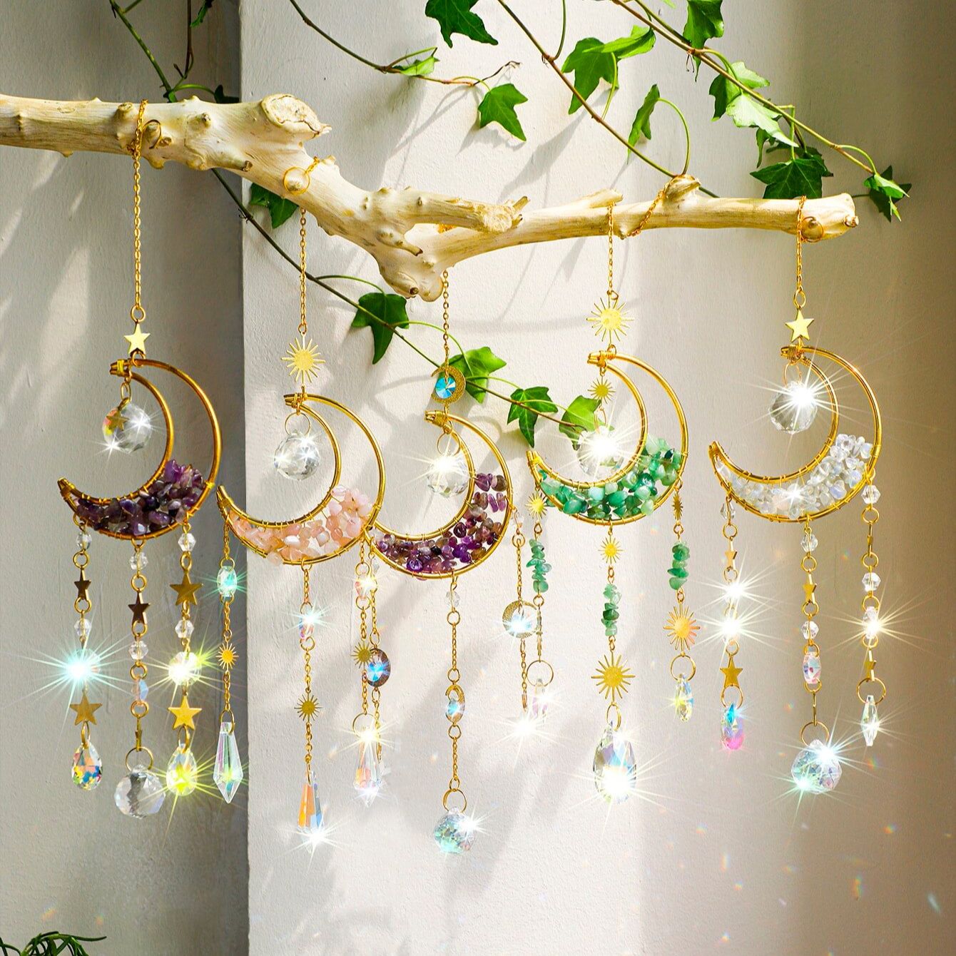 Xmas Outdoor Lighting Decorations - Kristall-Sonnenfänger, Mond, Amethyst, Regenbogen-Maker, Hängedekoration, Sonnenfänger,