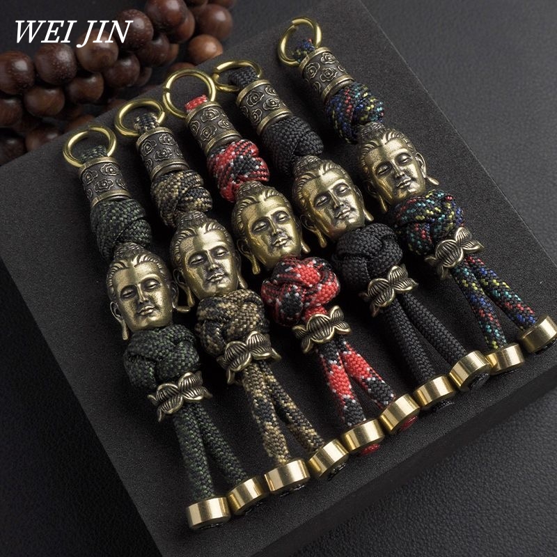 Outdoor Lighting Brass - Handgefertigte Messing-Schlüsselanhänger, handgestrickter Auto-Schlüsselanhänger, gravierte Buddha-Statue,
