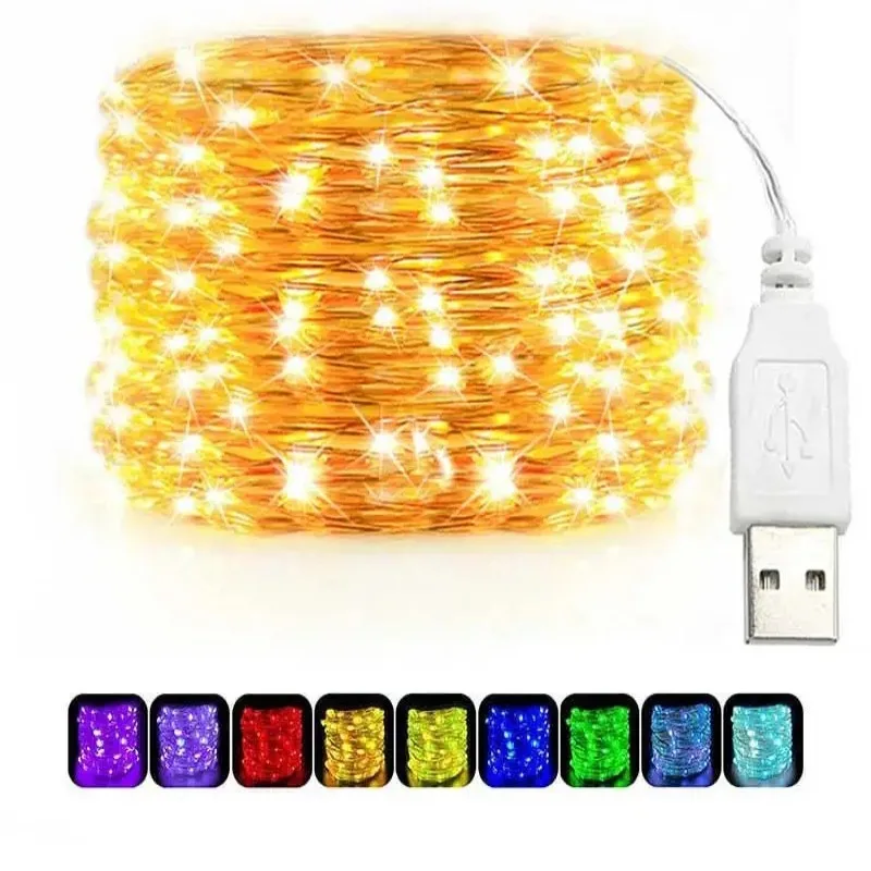 Outdoor Lighting No Wiring - USB LED Lichterketten Kupfer Silber Draht
