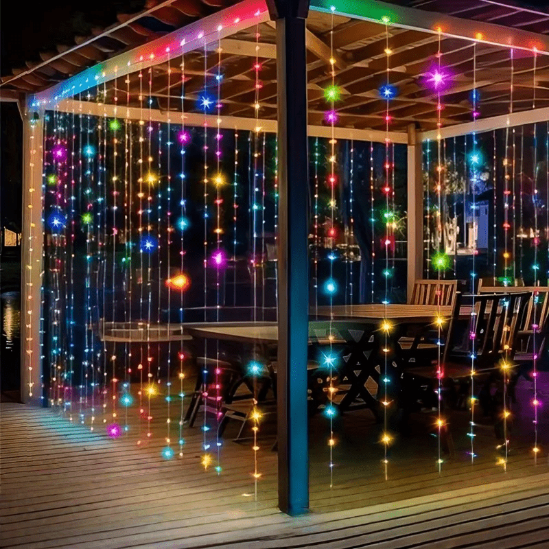 Outdoor Lighting No Wiring - Solar-Vorhang-Licht, 100/200/300 LED-Außen-Lichterkette, Kupferdraht, Lichterkette für
