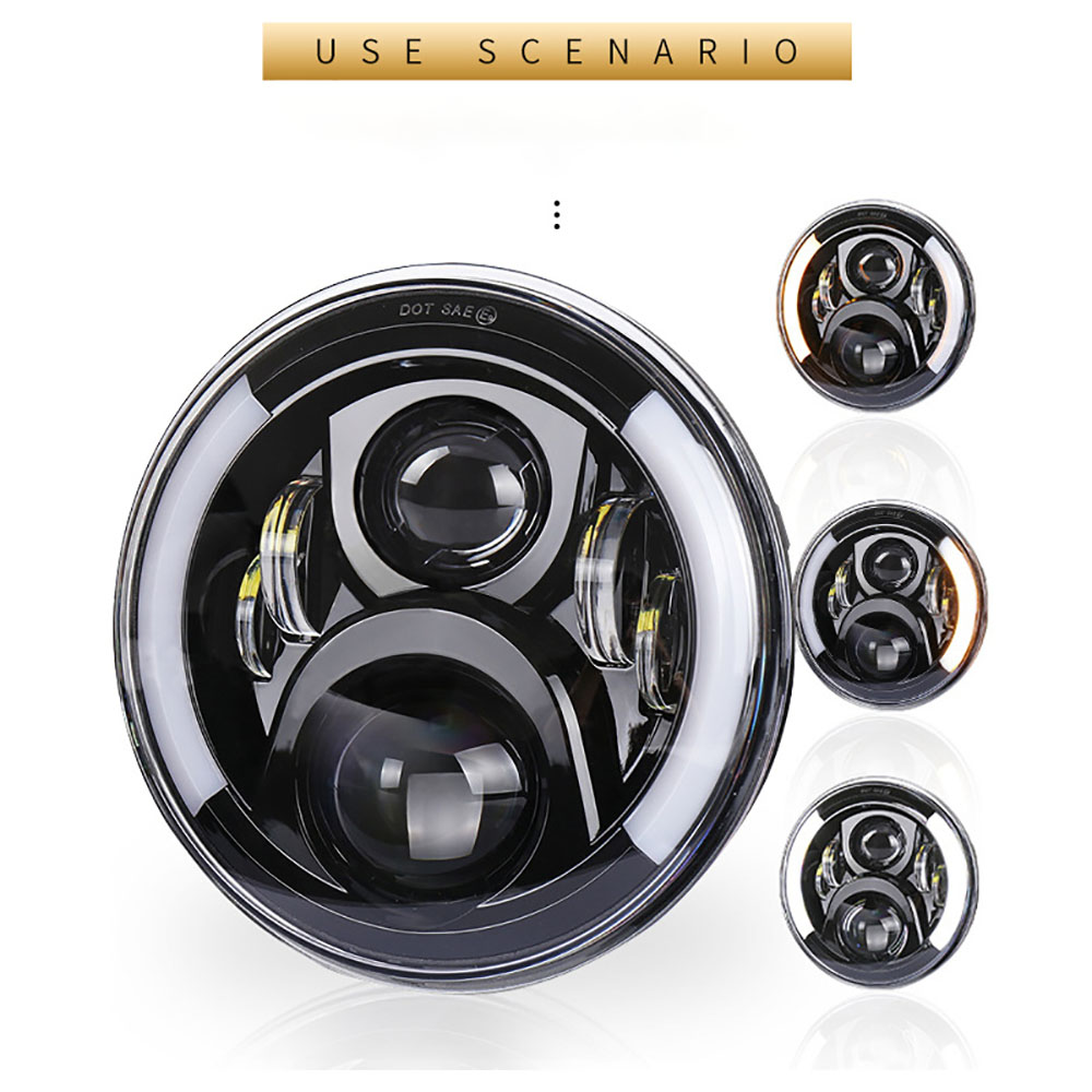 Outdoor Lighting Yellow - 7-Zoll-Motorrad-LED-Scheinwerfer, runder Projektor-Moto-Scheinwerfer mit weißem DRL