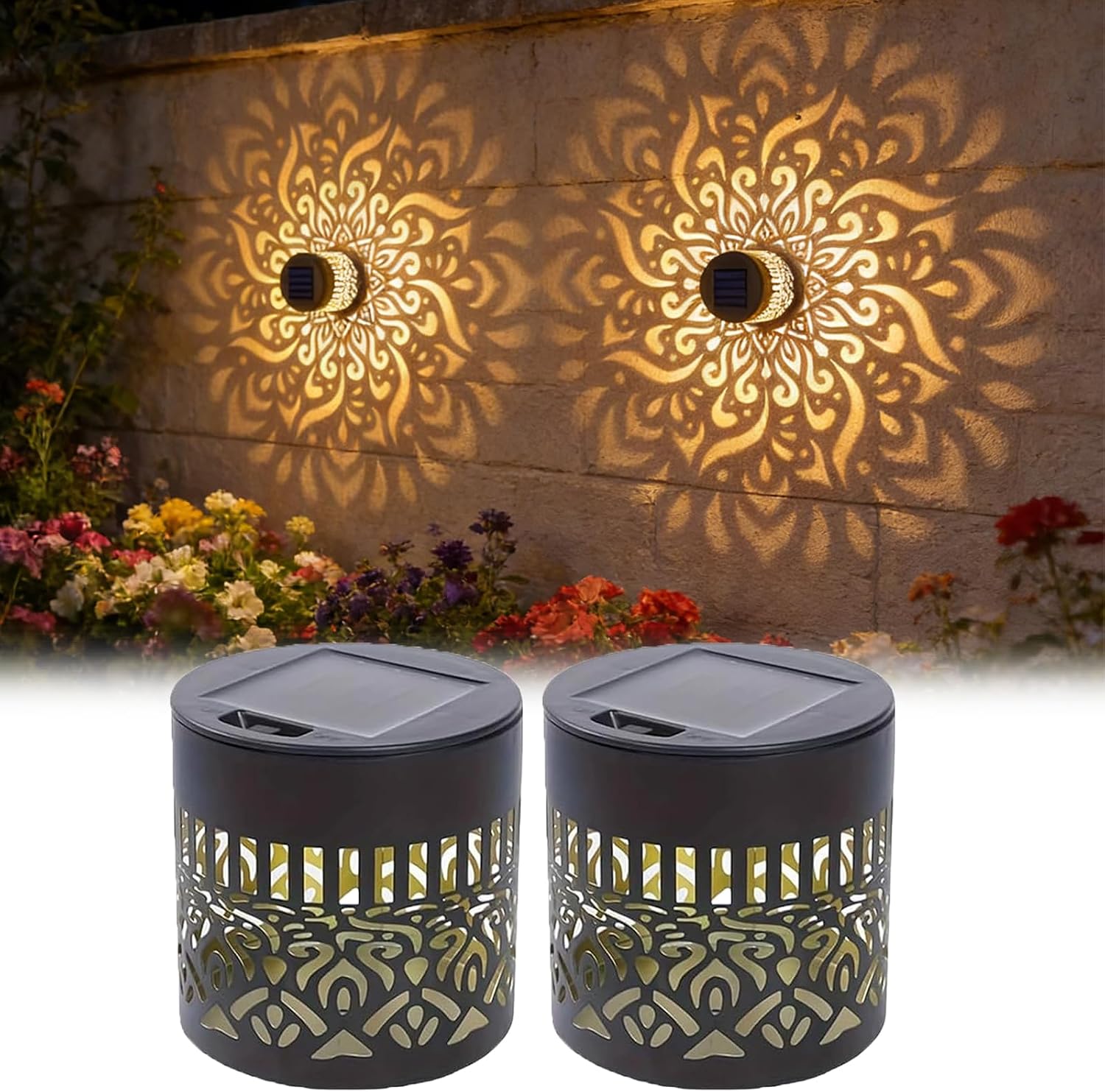 Outdoor Lighting Yellow - 2er-Pack Solar-Gartenleuchten IP65, robuste Metall-LED-Laternen für