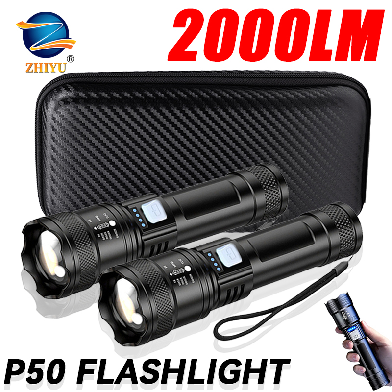 Outdoor Lighting Brands - Taktische LED-Taschenlampe, 2000 lm, USB wiederaufladbar,